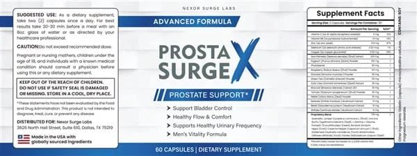 Prosta Surge X Product Label